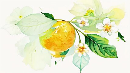 leaves watercolor citrus blossoms oranges lemons tree illustrartion branch orange lemon tree tree branch citrous fruit watercolor blossom botanical art background drawing flower food fresh garden