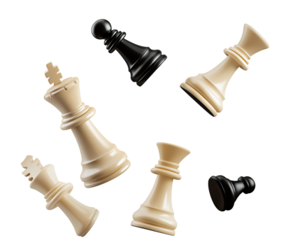  Chess pieces falling down, transparent background png
