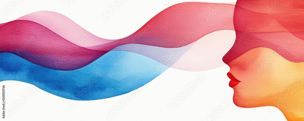 Poster doodle watercolor idea. a vibrant, abstract representation of a person's profile with flowing colors