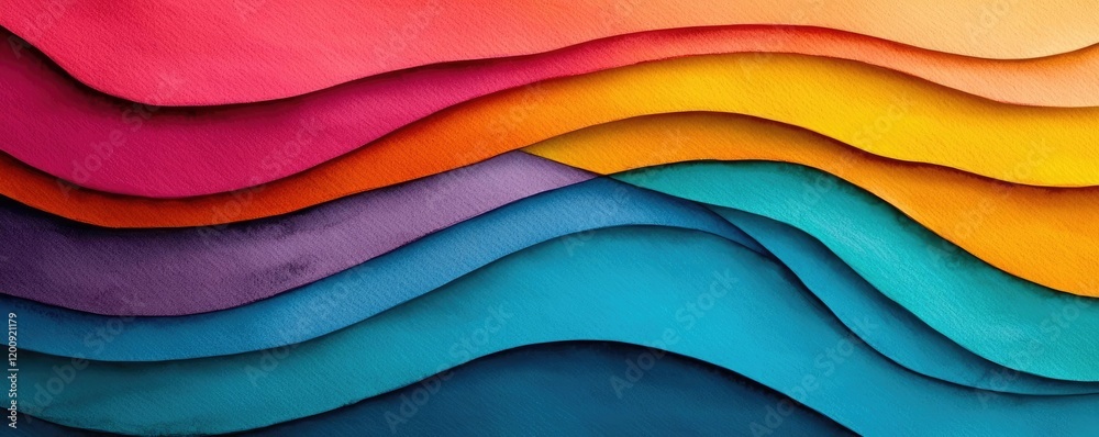 Poster Doodle watercolor idea. Colorful abstract waves of paper create a vibrant layered texture for creative projects.