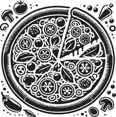 Black Color Pizza Silhouette Vector Illustration, Solid White Background