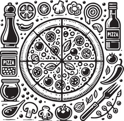 Black Color Pizza Silhouette Vector Illustration, Solid White Background