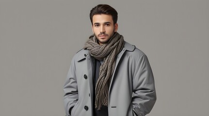 Obraz premium a man wearing a scarf and winter coat.generative.ai