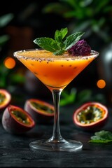 Fototapeta premium Passion Fruit Cocktail With Mint Leaves
