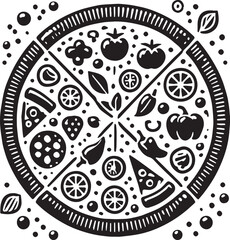 Black Color Pizza Silhouette Vector Illustration, Solid White Background