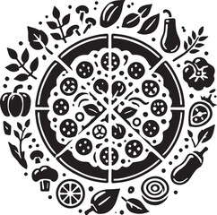 Black Color Pizza Silhouette Vector Illustration, Solid White Background