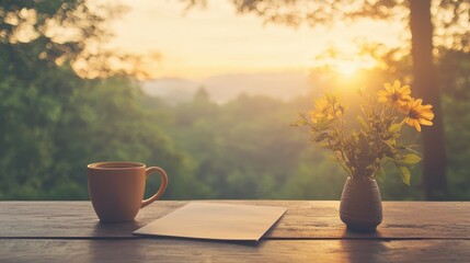 Morning coffee with sunflowers in nature's beauty