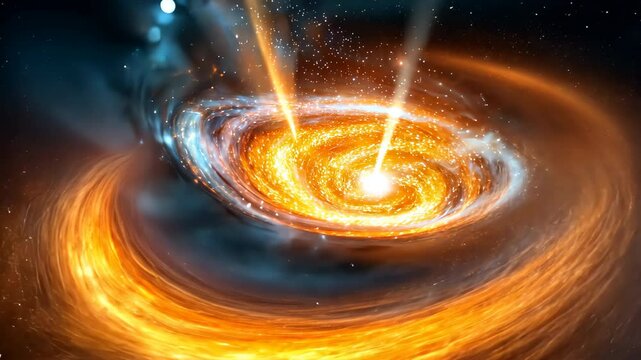 A vibrant and dynamic illustration showcasing bright, swirling colors representing positrons colliding with electrons and producing brilliant gamma rays in a mesmerizing explosion of energy.