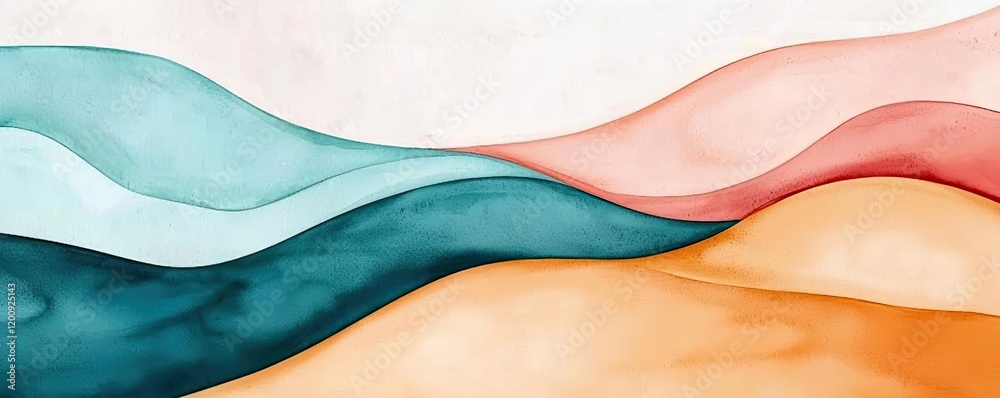 Poster doodle watercolor idea. beautiful abstract waves in soft colors create a serene and calming atmosphe