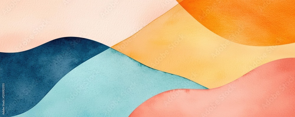 Poster doodle watercolor idea. abstract watercolor waves in pastel colors create a serene and dynamic compo