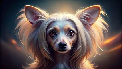 Naklejka premium Adorable Chinese Crested Powder Puff Dog Portrait with High Depth of Field
