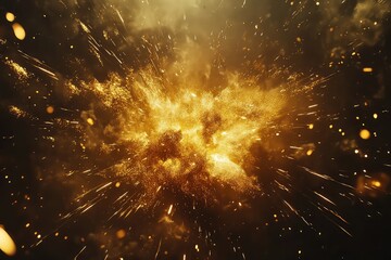 A cinematic firework effect showcasing a single golden explosion with glowing rays and drifting spark particles.