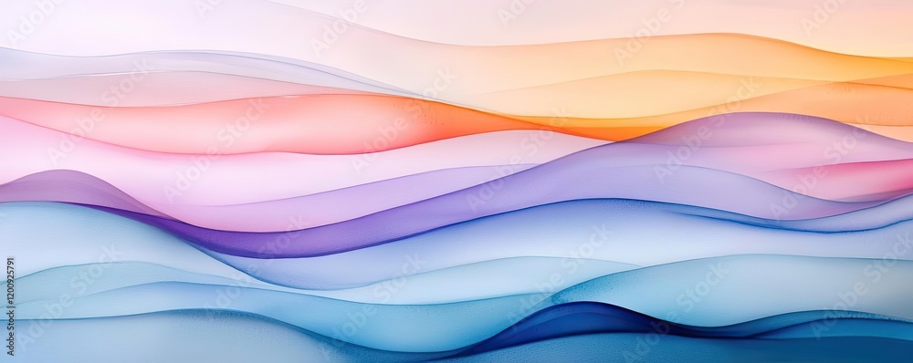 Poster Ethereal watercolor concept. Abstract wave patterns in soft pastel colors creating a serene visual experience.