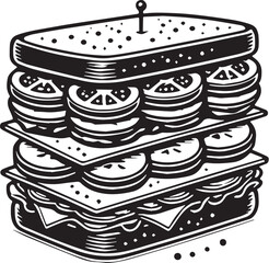 Black Color Sandwich Silhouette Vector Illustration, Solid White Background