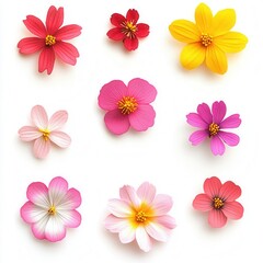 Colorful cosmos flowers, studio shot, white background, craft