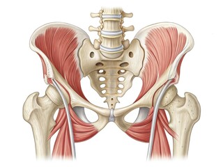 Detailed Anatomy Illustration Human Pelvis with Muscles Bones and Ligaments