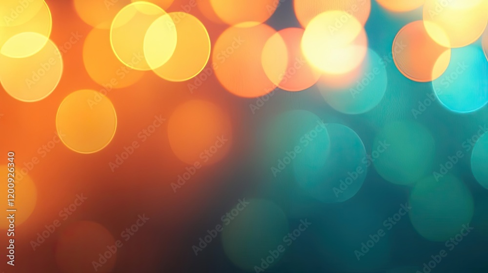Poster ethereal watercolor concept. a vibrant bokeh background with orange and teal lights creating a soft,
