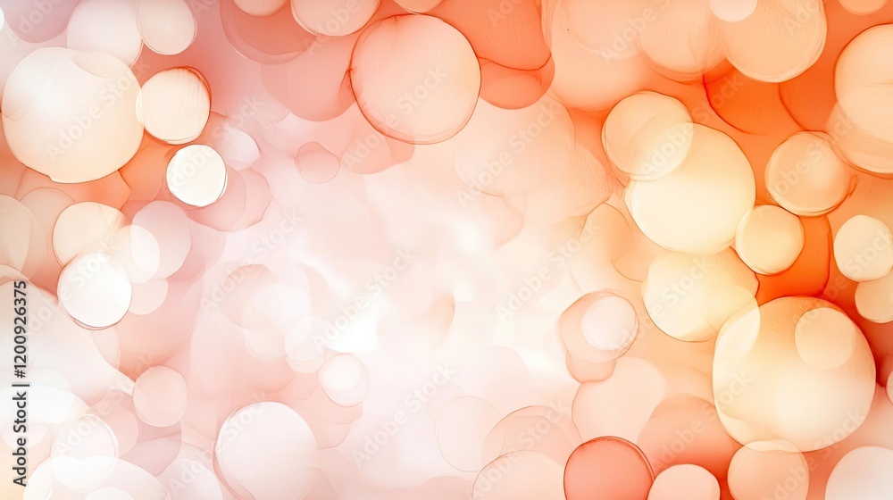 Poster ethereal watercolor concept. abstract background with soft bubbles in warm orange and soft white hue