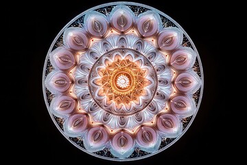 A circular mandala with glowing accents and pastel tones, ideal for holistic or wellness branding.