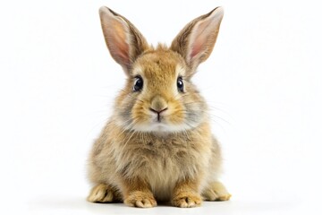 Obraz premium Adorable Fluffy Bunny Rabbit Sitting Upright, Isolated on White Background