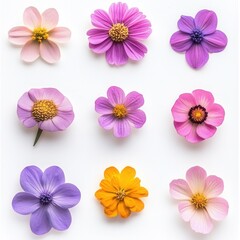 Colorful flowers arranged on white background (18)