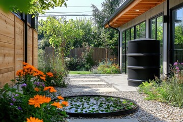Sustainable urban garden rainwater harvesting design