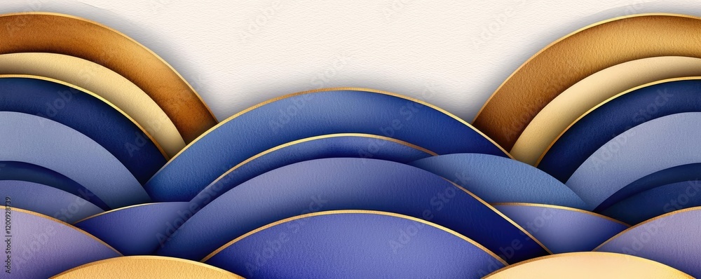 Aufkleber geometric watercolor concept. abstract waves in shades of blue and gold create a modern design backd