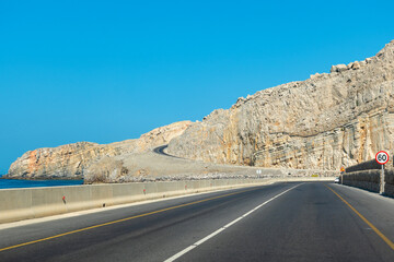 Scenic coastal road along the cliffs of Musandam, Oman