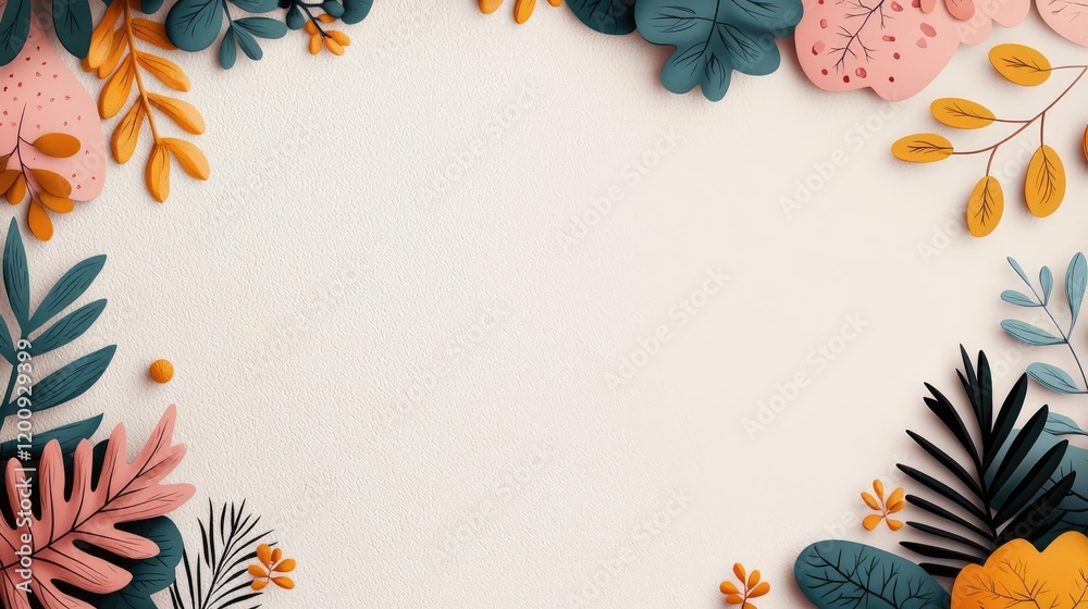 Aufkleber doodle watercolor idea. colorful paper leaves create a vibrant frame for creative projects and desig