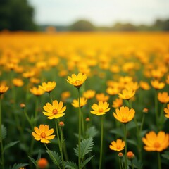 Obraz premium A field of orange flowers swaying gently in the breeze, wildflowers, sway, sunflower