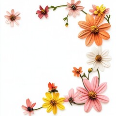 Obraz premium Floral corner design, white background, pastel flowers, crafting