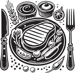 Black Color Steak Silhouette Vector Illustration, Solid White Background