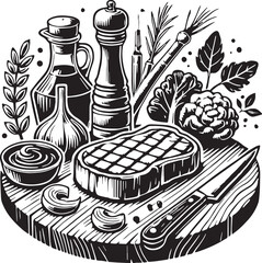 Black Color Steak Silhouette Vector Illustration, Solid White Background