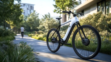 Fototapeta premium Stylish White Electric Bicycle on a Scenic Pathway