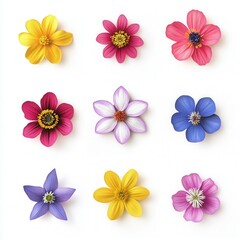 Colorful flower collection, white background, design elements