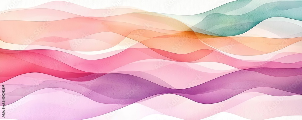 Poster Light pink watercolor idea. Abstract waves in soft pastel colors create a calming and harmonious background.