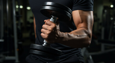 トレーニングジムで腕のトレーニングをする男性