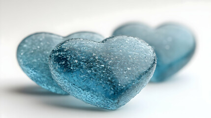 Obraz premium Blue glass hearts, studio shot, white background, love