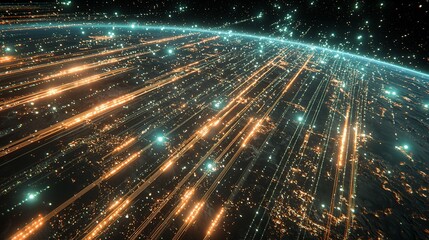 Naklejka premium Global network data streams flowing around Earth.