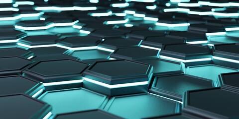 3d render hexagonal background with black blue colour