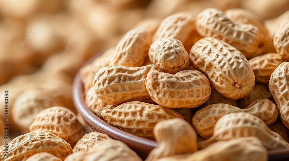 Poster Rustic Bowl of Dry Peanuts with Textured Shells on a Wooden Background : Generative AI