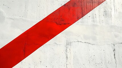 A minimalist composition with a stark white backdrop intersected by bold, diagonal red lines.