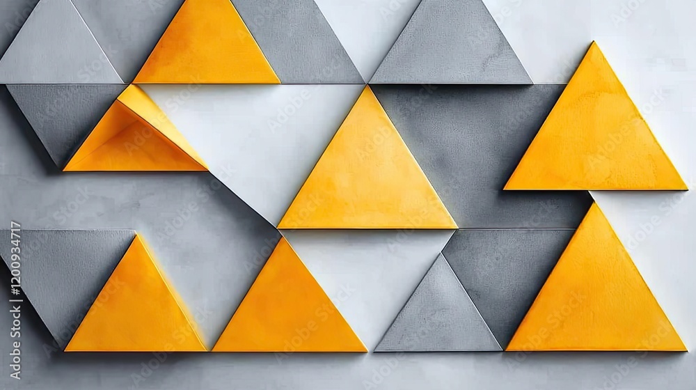 Poster Geometric watercolor concept. Abstract geometric shapes in yellow and gray, creating a striking modern pattern.