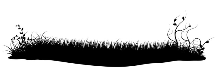 Silhouette grass border isolated on white background. Vector illustration.