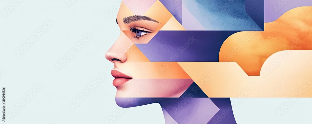 Poster geometric watercolor concept. abstract art illustrating the complexities of emotion and identity.
