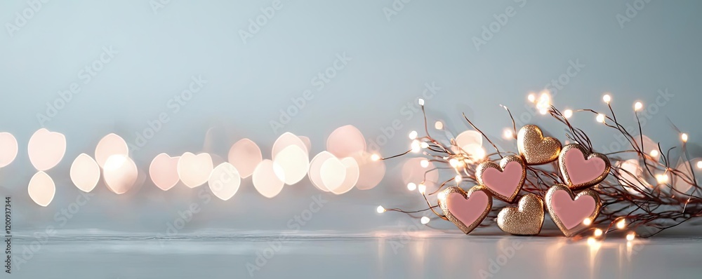Poster hearts watercolor idea. beautiful heart-shaped cookies with string lights, creating a cozy, romantic