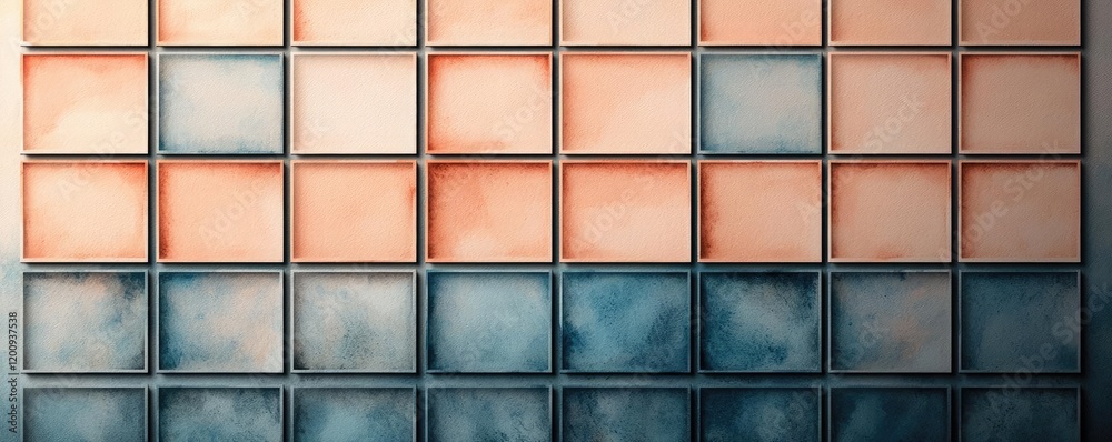 Poster geometric watercolor concept. a vibrant abstract pattern with blue and peach tiles, perfect for mode