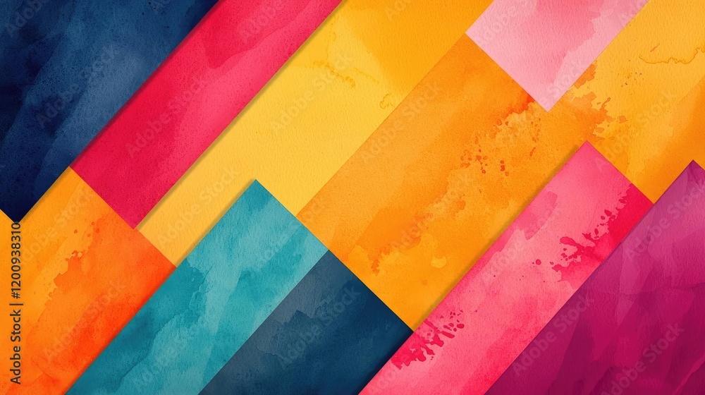 Poster geometric watercolor concept. colorful abstract background with vibrant patterns and watercolor text