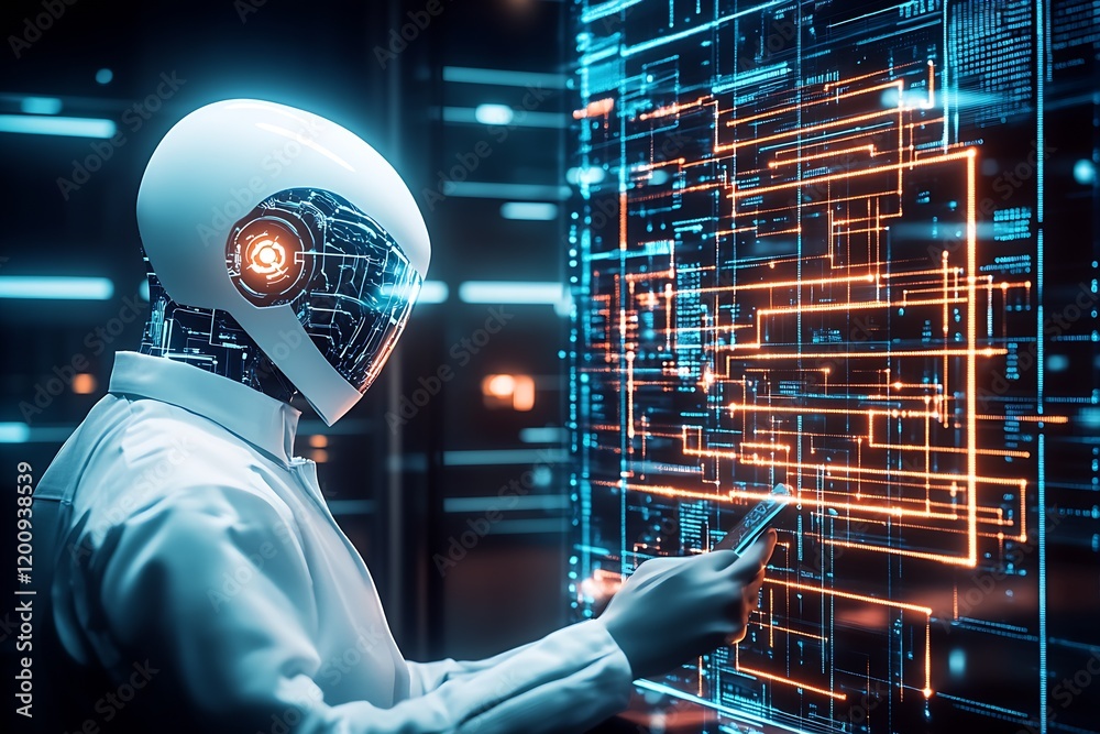 Poster Cutting-edge Robot Interacting with High-Tech Digital Grid Display : Generative AI