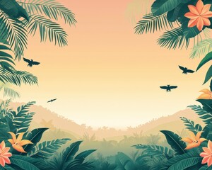 Naklejka premium Illustration of forest layers teeming with monkeys, birds, and insects